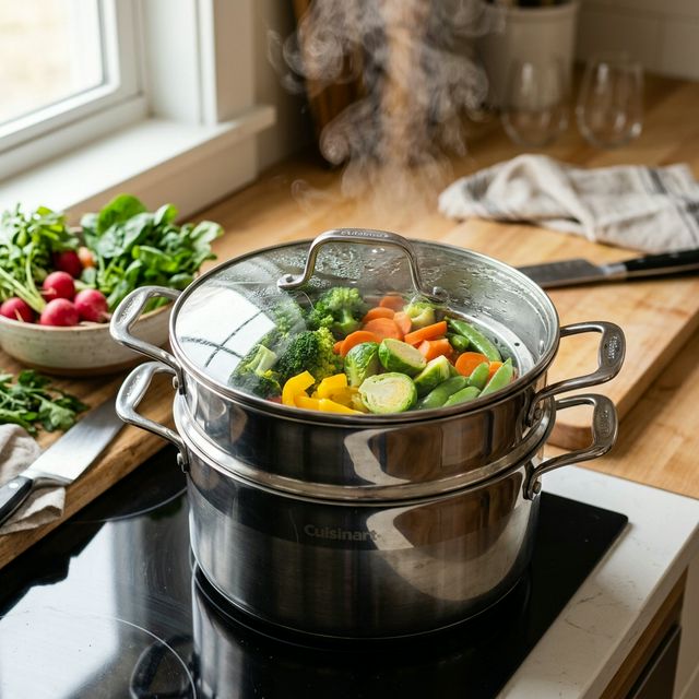 Alimentos cozidos no vapor preservando nutrientes